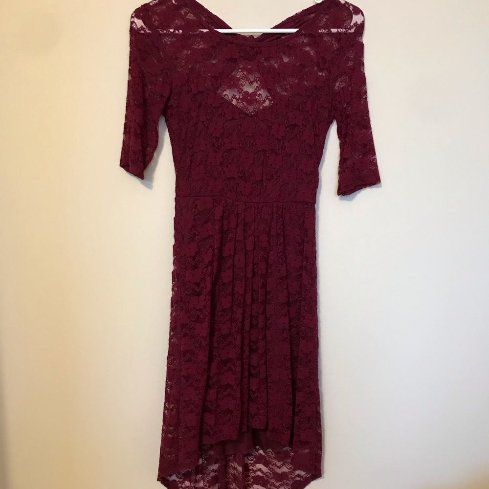 Red lace high low dress